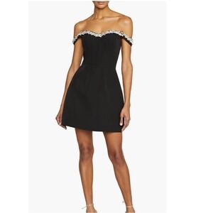Monique Lhuillier Blaire Embellished Off‎ the Shoulder Minidress, Black 8 NWT